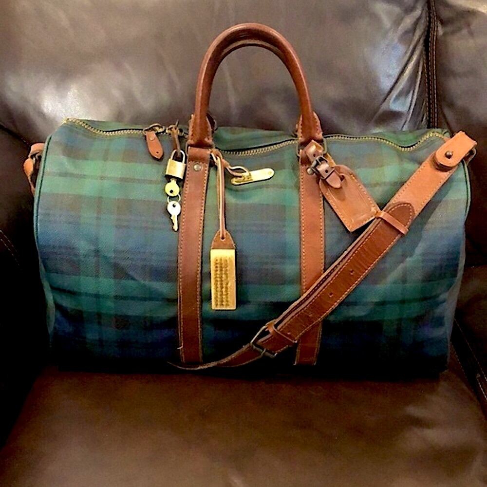 RALPH LAUREN Black Watch Plaid Duffle Boston Travel Shoulder Bag 48cm